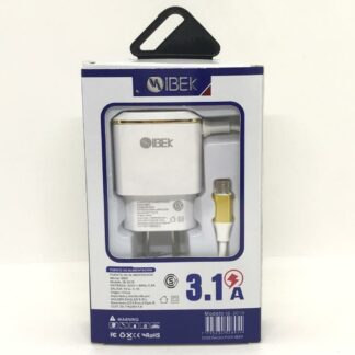 CARGADOR 220V. IBEK V8 3.1AMP.  IB-3010 (2 USB CON CABLE)