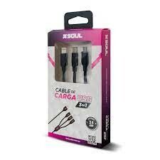 CABLE USB SOUL 3 EN 1  3.1AMP.(V8-TIPO C-IPHONE)