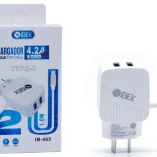 CARGADOR 220V. IBEK TIPO C 4.2 AMP. IB-405 (2 USB CON CABLE)