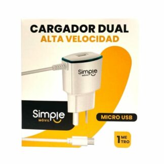 CARGADOR 220V. SIMPLE V8 2.1AMP. 1MT (1 USB CON CABLE)