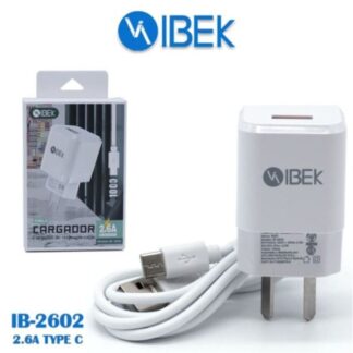 CARGADOR 220V. IBEK TIPO C 2.6 AMP. IB-2602 (1 USB + CABLE)
