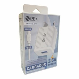 CARGADOR 220V. IBEK V8 2.6 AMP. IB-2601 (1 USB + CABLE)