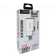 CARGADOR 220V. AITECH V8 3.1AMP. (2 USB CON CABLE)