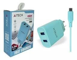 CARGADOR 220V. AITECH AICP120254 TIPO C 5.8 AMP. (2 USB + CABLE )