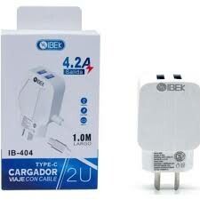 CARGADOR 220V. IBEK V8 4.2 AMP  IB-409 (2 USB CON CABLE)