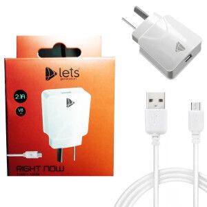 CARGADOR 220V. LETS V8 2.1 AMP. (1USB + CABLE)