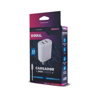 CARGADOR 220V. SOUL DUO CHARGE V8 2.4A (2USB MAS CABLE)