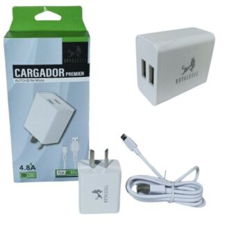 CARGADOR 220V. ROYALCELL V8 4.8 AMP. (2 USB+CABLE)