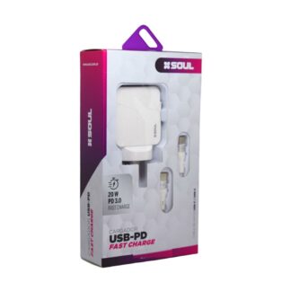 CARGADOR 220V. SOUL FAST CHARGE 20W TIPO C A TIPO C .(1USB + USB-C)
