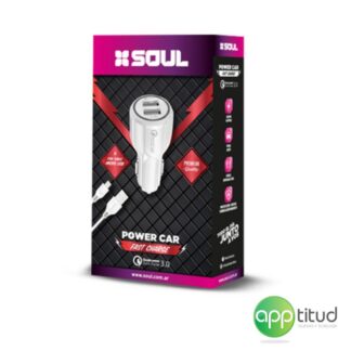 CARGADOR 12V SOUL POWER CAR FAST CHARGE IPHONE (2USB MAS CABLE)