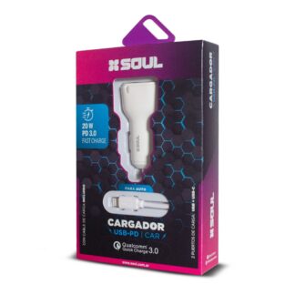 CARGADOR 12V SOUL USB-PD CAR V8 (USB+C+ CABLE)