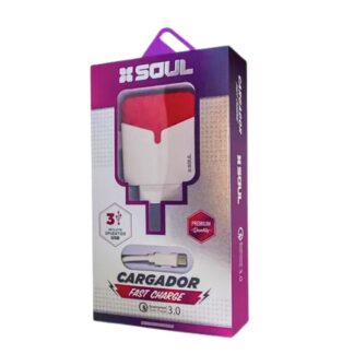 CARGADOR 220V. SOUL FAST CHARGE ROJO IPHONE 3.0 AMP. (3USB MAS CABLE)
