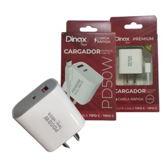 CARGADOR  220V. DINAX 4.2 AMP. PD 50W (USB/USB-C + CABLE TIPO C A TIPO C) (PR2-CAR-4.2-TC)