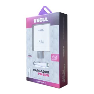 CABEZAL 220V. SOUL CARGA INTELIGENTE 65W  (USB+ USB-C)